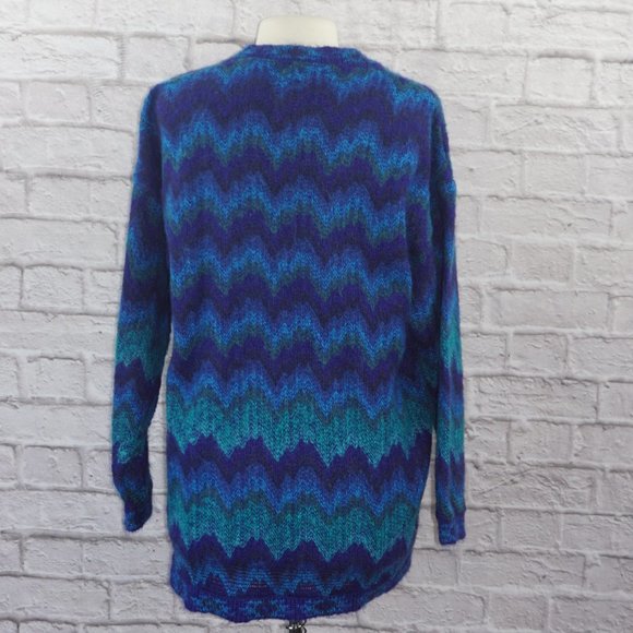 Vintage 90s Mohair Chevron Cardigan Sweater - Picture 3 of 7
